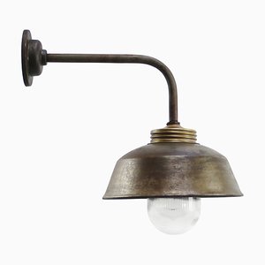 Vintage Industrial Brass with Clear Striped Glass Wall Light