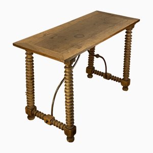 19th Century Spanish Table with Wrought Iron Fixings and Lentil leg