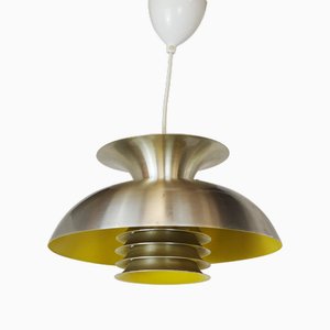 Vintage Scandinavian Pendant Lamp in Brass with Yellow Upper, 1970s
