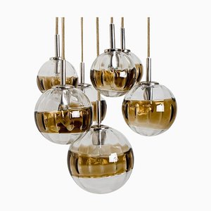 Doria Seven Globes Brown Clear Glass Chrome Pendant Light, 1960s