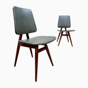 Mid-Century Scandinavian Dining Chairs in Wood & Skai, 1960s, Set of 2