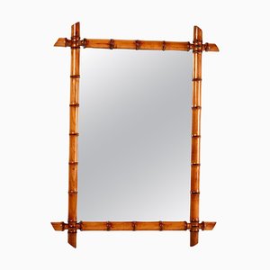Großer Spiegel mit Rahmen aus Bambus & Nussholz, Frankreich, 19. Jh.