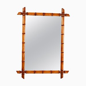 Large Faux Bamboo & Walnut Framed Mirror, France, 19th Century