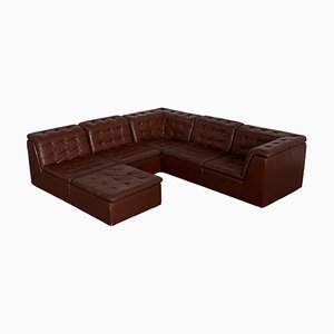 Vintage Cognac Leather Modular Sofa attributed to Laauser, Germany, 1970s, Set of 6