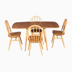 Model 383 Dining Table and Windsor Kitchen Dining Chairs by Lucian Ercolani for Ercol, Set of 5