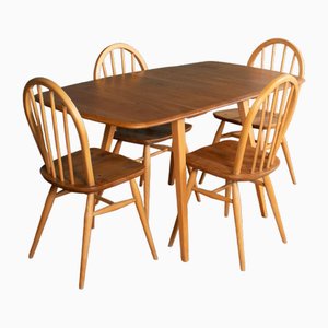 Blonde Model 383 Dining Table & Model 370 Windsor Kitchen Dining Chairs by Lucian Ercolani, Set of 5