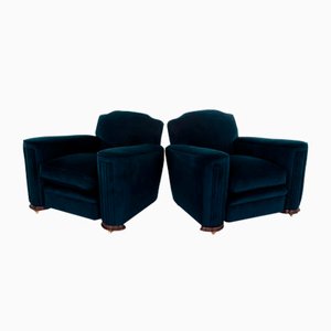 Art Deco Velvet Armchairs, Set of 2