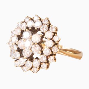 Anillo floral vintage de oro amarillo de 18 k con diamantes de talla brillante, años 70