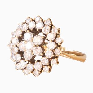 Vintage 18k Yellow Gold Flower Ring with Brilliant Cut Diamonds, 1970s