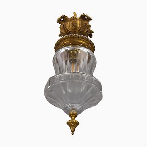 French Rococo Style Bronze and Crystal Glass Flush Mount, 1890s