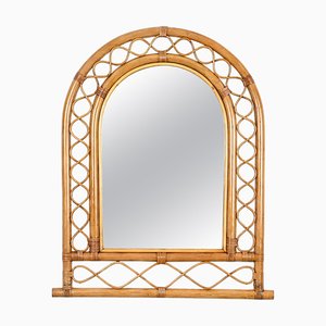 French Riviera Arc Mirror in Rattan, Wicker and Bamboo, Italy, 1960s