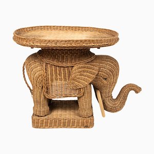 Mesa de centro Elephant de ratán y mimbre al estilo de Vivai Del Sud, Italia, años 60