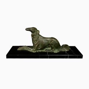 Art Deco Greyhound Statue in Bronze on Black Marble Carrier