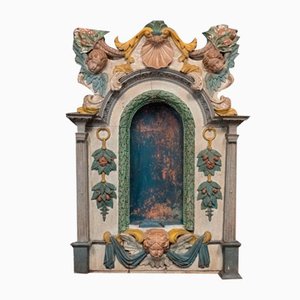 Late 17th Century Altarpiece Niche Polychrome Carved Altar with Decorated with Angels