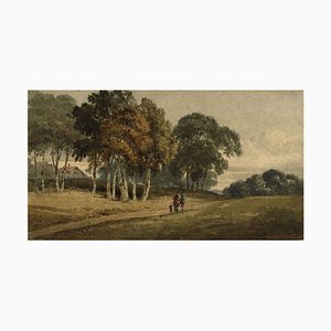 Cerchia di Thomas Girtin, Figures on a Country Lane, 1800, Pittura ad acquerello