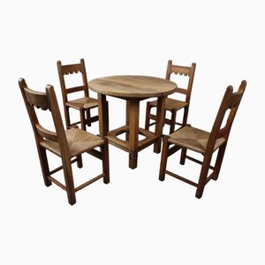 Brutalist Oak Dining Room Set, Set of 5