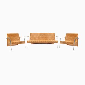 Armchairs and a Sofa in Natural Rattan, Set of 3
