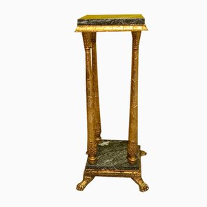 Swedish Gold Stucco & Marble Plant Stand or Sculpture Pedestal, 1900s