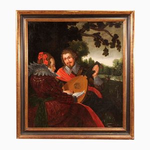 Artiste Flamand, Musiciens, Peinture à l'Huile sur Panneau, 1670, Encadrée