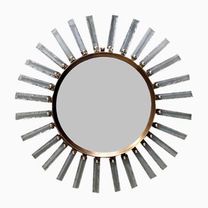 One-of-a-Kind Sun Shaped Hammered Glass and Brass Wall Mirror by Enzio Wenk