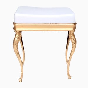 Vintage White Plastic Seat Ottoman with Cast Brass Legs, Italy, 1950s