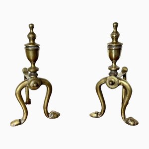 Antique Victorian Brass Fire Dogs, 1860, Set of 2