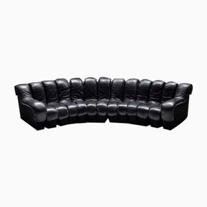 Vintage Black Leather Ds 600 Modular Sofa by Berger, Peduzzi-Riva & Ulric for de Sede, Set of 13