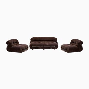 Vintage Soriana Set in Brown Corduroy by Afra and Tobia Scarpa for Cassina, Set of 3