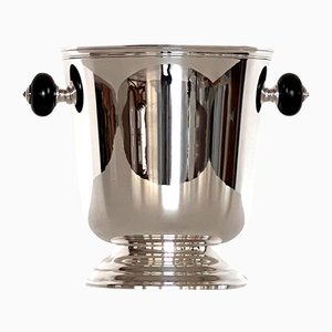Silver-Plating and Ebony Champagne Ice Bucket or Wine Cooler from Christofle, 1980s