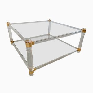 Vintage Acrylic and Brass Coffee Table, 1970s