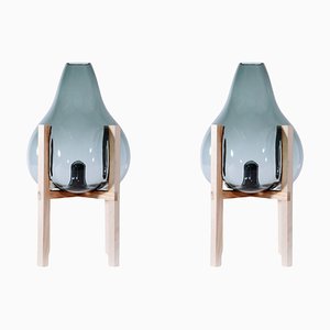 Round Square Grey Pierced Vases by Studio Thier & Van Daalen, Set of 2