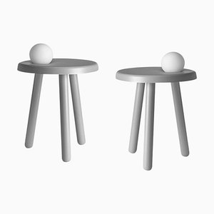 Petites Tables Alby Gris Clair avec Lampe par Mason Editions, Set de 2