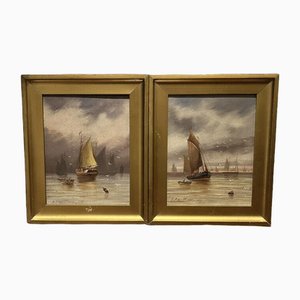 Maritime Szenen, Ölgemälde, 1909, Gerahmt, 2er Set