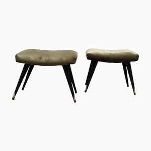 Tabourets Vintage en Bois et Tissu, Italie, 1950s, Set de 2