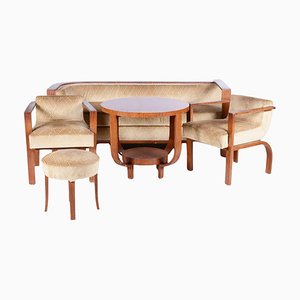 Art Deco Rosewood Seating Set with Coffee Table, France, 1920s, Set of 5