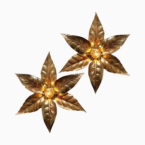 Willy Daro Style Brass Flowers Wall Lights from Massive Lighting, 1970, Set of 2