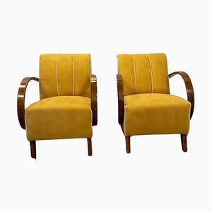 Sillones H-237 en amarillo de J. Halabala. Juego de 2