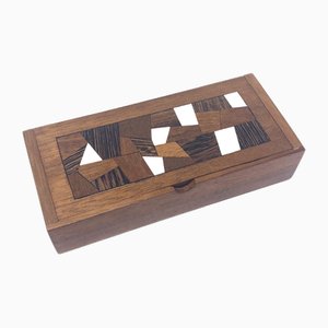 Kleine Mid-Century Modern Box mit Intarsien aus Holz und Knochen, 1950er