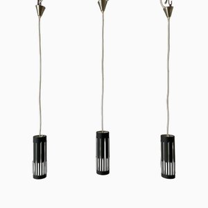 Moderne Zylinder Hängelampe aus Glas & Schwarzem Metall, 1960er