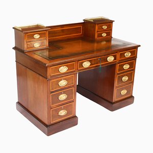 Bureau Piédestal Victorien en Acajou Marqueté, 19ème Siècle