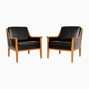 Swedish Leather Armchairs, 1960s, Set of 2