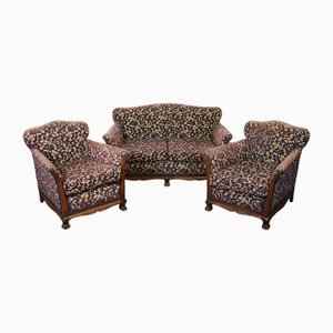 Canapé et fauteuils de la Suite Bergère Victorienne en Tissu Upholstery Project J1, Set de 3