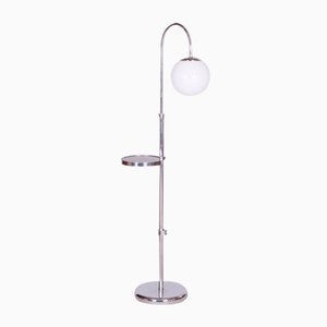 Adjustable Chrome Floor Lamp in Steel & Milk Glass C,zech, 1930s