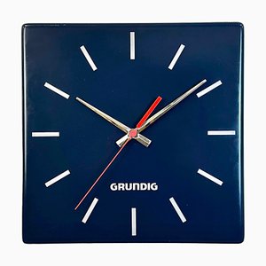 Reloj de pared publicitario Grundig vintage azul, años 70