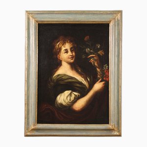 Portrait of a Lady with a Bouquet of Flowers, 1750, Oil on Canvas, Framed