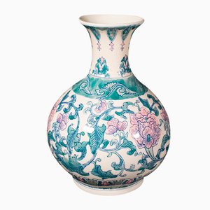 Große chinesische Vintage Art Deco Keramikvase mit Baluster, 1970er