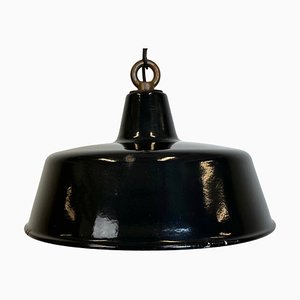 Lámpara colgante industrial esmaltada en negro, años 50