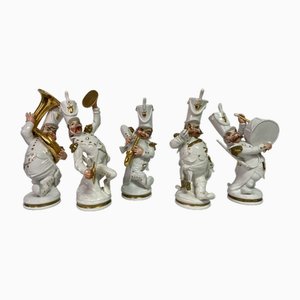 Vintage Military Orchestra Figures in Fine Porcelain by López Moreno, Set of 5