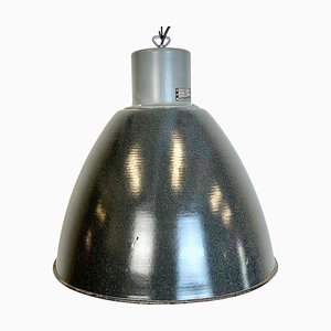 Lámpara de fábrica industrial grande esmaltada en gris oscuro de Elektrosvit, años 60