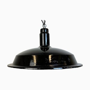 Lámpara colgante de fábrica industrial esmaltada en negro de Elektrosvit, años 50